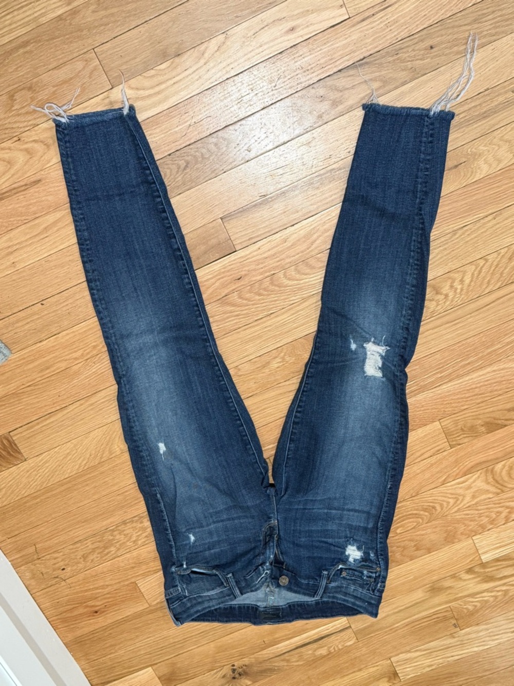 MOTHER Dark Blue Distressed Skinny Jeans